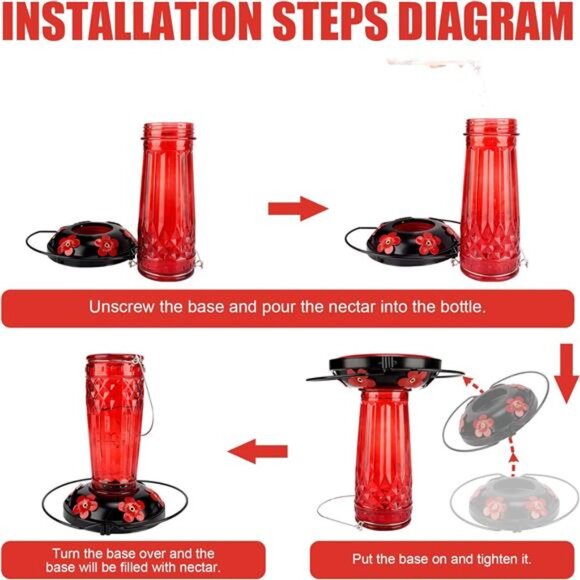 Hummingbird Feeder-16 Ounces，6 Feeding Ports Glass Hummingbird feeders - Picture 4 of 8